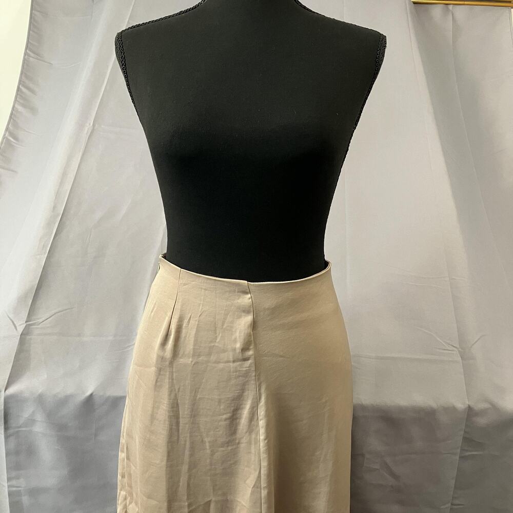 Nasty Gal Skirt Womens 2 Beige Midi A Line Side Slit Satin High Waist Zipper